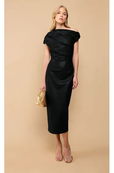 Black PU Asymmetric Neck Midaxi Dress by Vicky Pattison