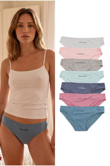 Multi-Colored 7-Piece Single Jersey Slip Plain Slip Panties