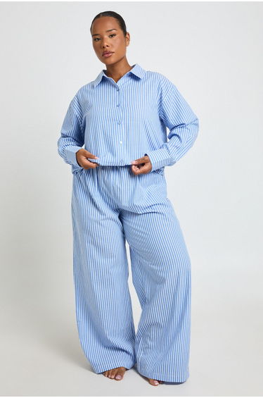 Plus Cotton Pinstripe Pyjama Trousers - blue