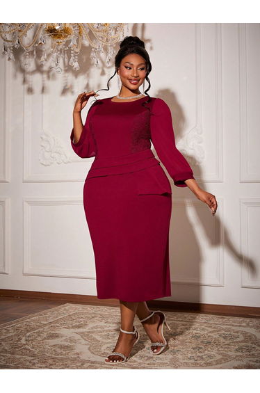 Leely Plus Women's Elegant Round Neck Bishop Sleeve Party Dresses product thumbnail 4