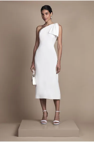 Bow One Shoulder Midi Wedding Dress