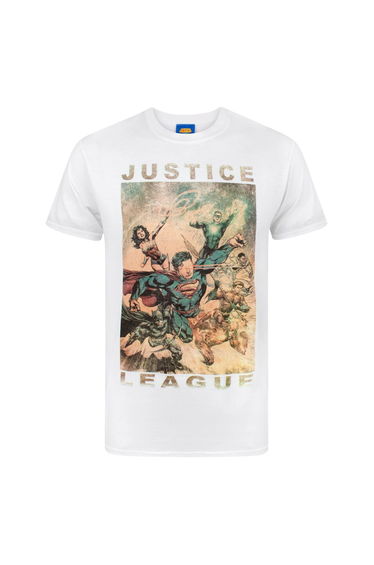 Justice League Mens Characters Action T-Shirt - White