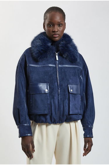 Faux Leather Mix Short Bomber Jacket