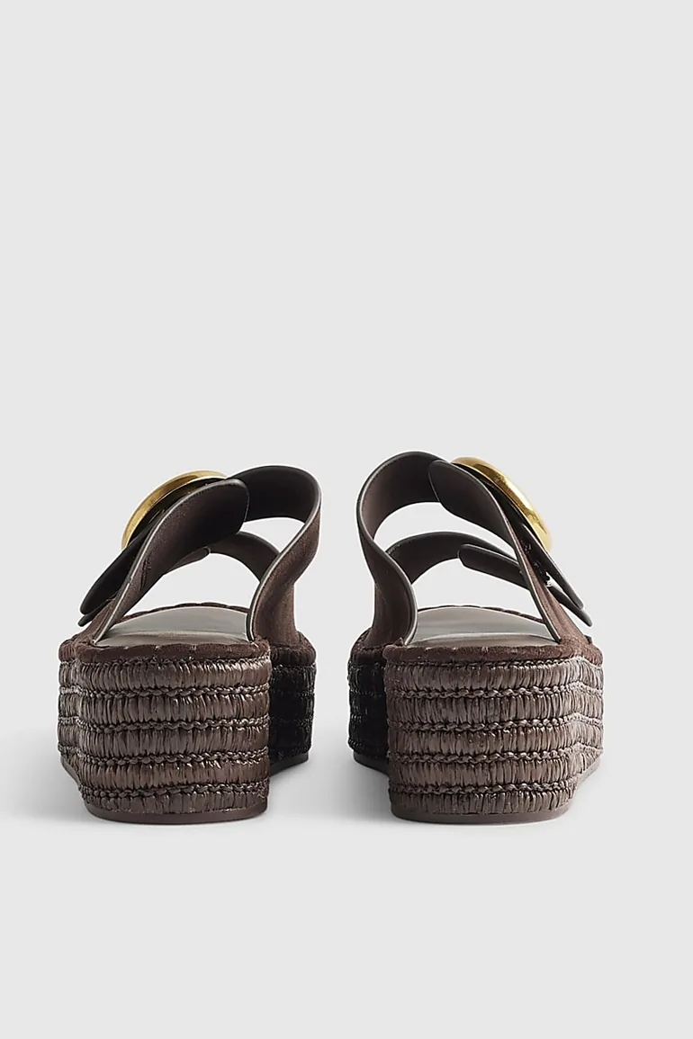 Brown Ring Buckle Strap Wedge Sandals - 1