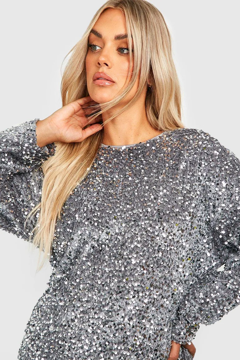 silver sequin batwing dress Hinvhai Women's off Shoulder Sequin Dresses ,Fashion Asymmetrical Neck  Batwing Sleeves Solid Color Sequin Bodycon Dress for Womens Silver 8(L)