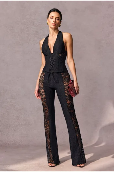 Martha Halter Neck Sheer Lace Jumpsuit