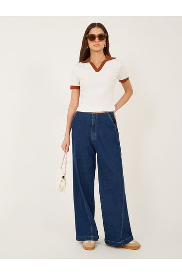 High Rise Wide Leg Jeans with Contrast Stitch detail