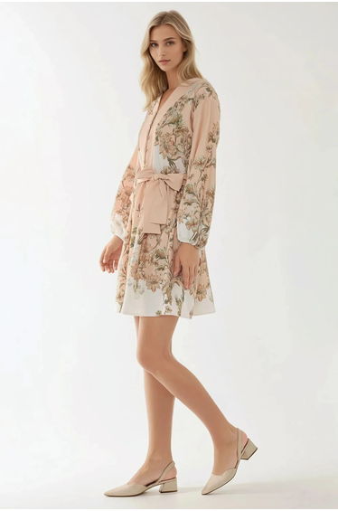 Printed V-Neck Mini Dress with Belt product thumbnail 4