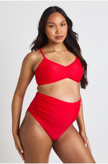 Maternity Ruched Bikini Top - red