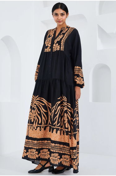 BDART Printed V-Neck Maxi Dress with Lining