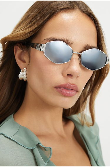 Silver Slim Hexagonal Sunglasses