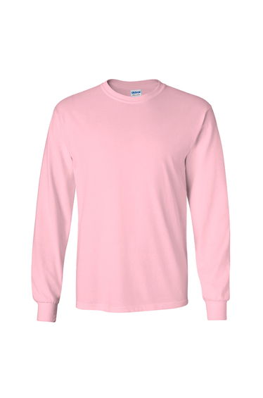 Gildan Mens Plain Crew Neck Ultra Cotton Long Sleeve T-Shirt - Light Pink