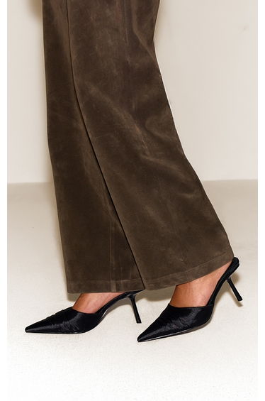 Black Satin Kick Heeled Mule