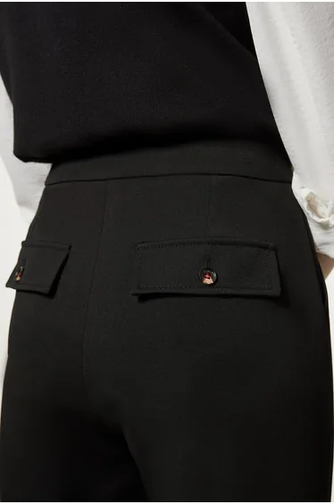 بنطلون كريب بقصة مستقيمة بحواف مطوية لون أسود - لطويلات القامة