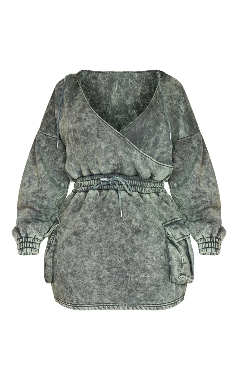 Shape Khaki Washed Oversized Hoodie Sweat Dress - 4