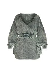 Shape Khaki Washed Oversized Hoodie Sweat Dress - 4