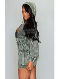 Shape Khaki Washed Oversized Hoodie Sweat Dress - 1