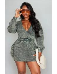 Shape Khaki Washed Oversized Hoodie Sweat Dress