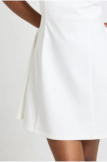 Square Neck Full Skirt Mini Dress - ivory