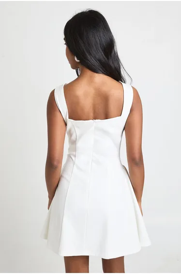 Square Neck Full Skirt Mini Dress - ivory