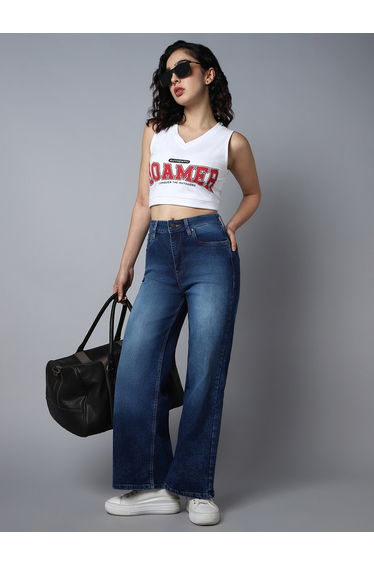 High Rise Wide Leg Light Fade Cotton Jeans