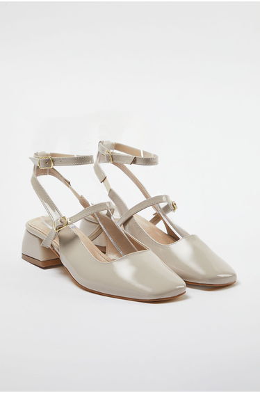 Beige Mary Jane Ankle Strap Square Toe Women's Heeled Shoes