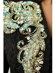 Found Your Love Black Sequin Embellished Jacket & Floral Lace Skirt Set - 1