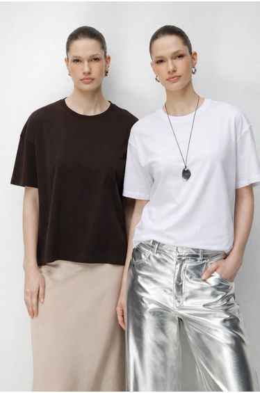MIXRAY Oversized Ribbed Crew Neck Two-Piece T-Shirt Set