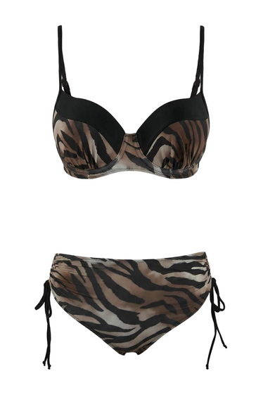 Black-Multicolor Animal Balconette Raschel High Waist Bikini Set