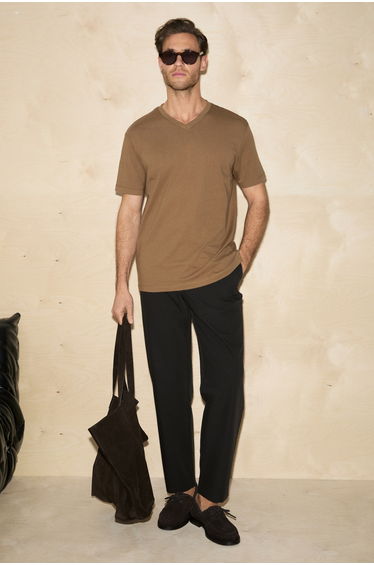 GRIMELANGE ALMERI Men 100% Cotton Soft Fabric V-Neck Brown T-Shirt