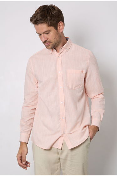 Peach Soft Stripes Long Sleeve Shirt Button Down Shirt
