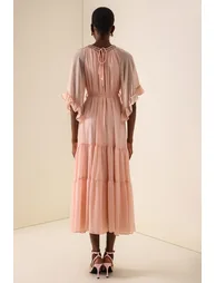 Rhinestone Frill Lace-Up Midi Dress - 2