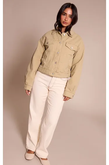 Petite Washed Green Quilted Tie Back Denim Jacket