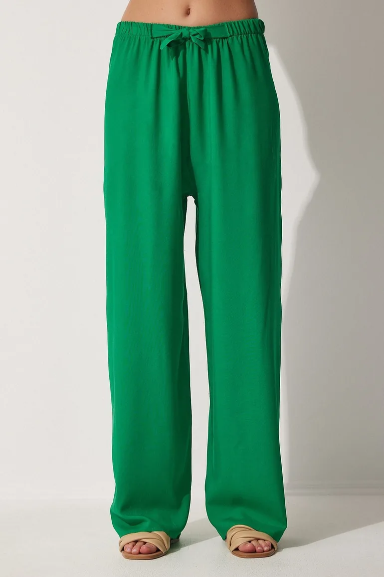 Women's Green Palazzo Viscose Pants - 4
