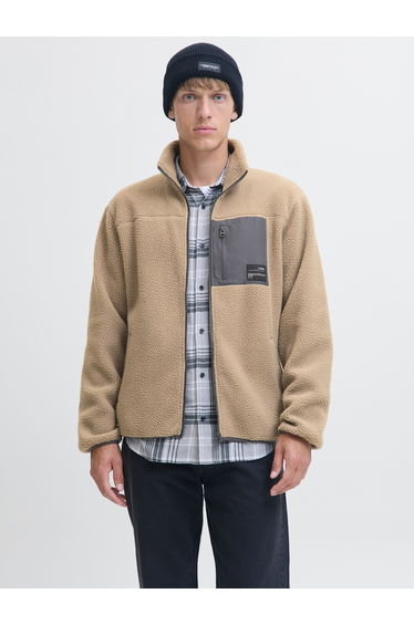 Brown Teddy Fleece Jacket with Zip Pocket