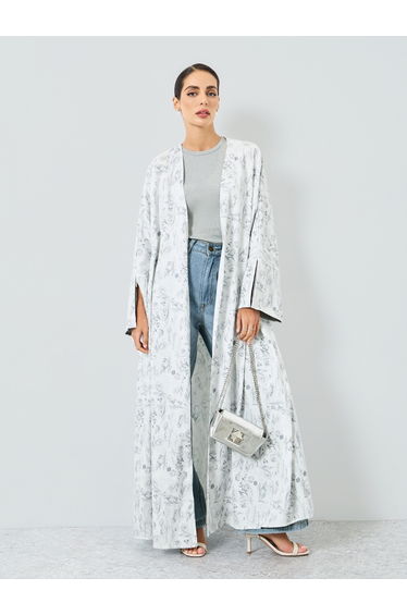Women Floral Printed Slit Sleeve Abaya