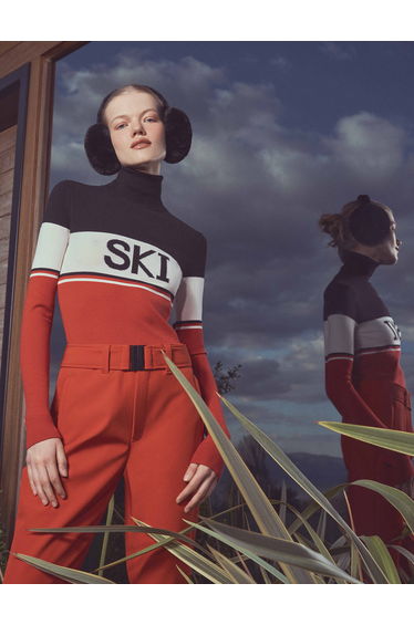 Viscose Mix Ski Slogan Printed Turtle Neck Sweater