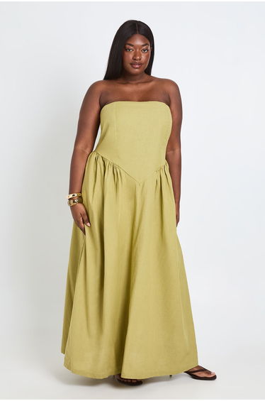 Plus Bandeau Midaxi Dress - olive