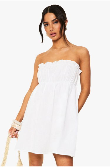 Petite Linen Shirred Bandeau Mini Dress