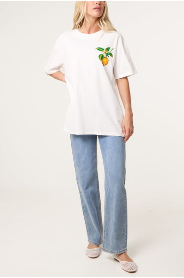 Short Sleeve Back Lemon Print T-Shirt