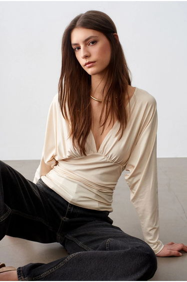 Dilvin Slim Fit V-Neck Wrap Blouse