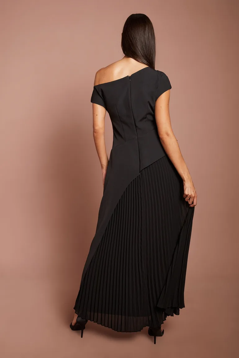 Off The Shoulder Waterfall Detail Pleated Skirt Maxi Dress - 2
