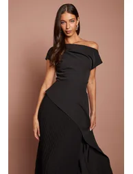 Off The Shoulder Waterfall Detail Pleated Skirt Maxi Dress - 1