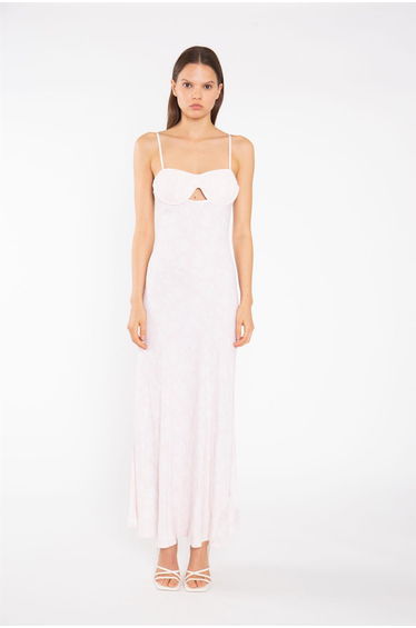 Pink-Blurred Print Pleated Bust Maxi Dress