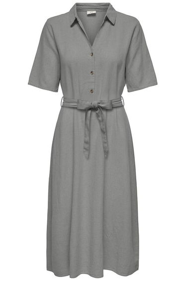 Midi-Length Dress with Belt, Shirt Collar
