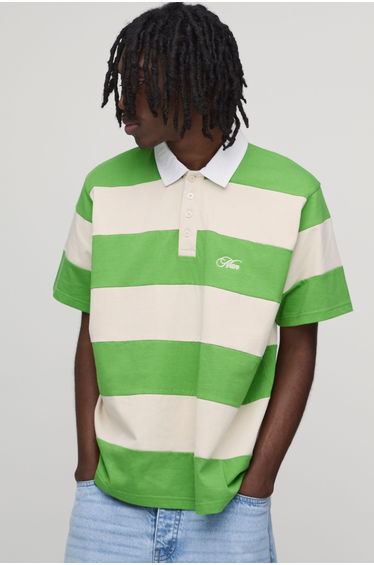 Regular Fit Short Sleeve Embroidered Stripe Rugby Polo - green