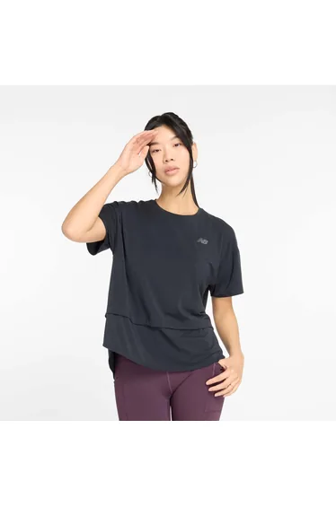 تيشيرت جيرسية نسائي بتصميم واسع بثنيات - أسود