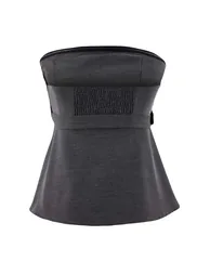 Anthracite Belted Blouse with Detailed Weaving and Button Detail - 6