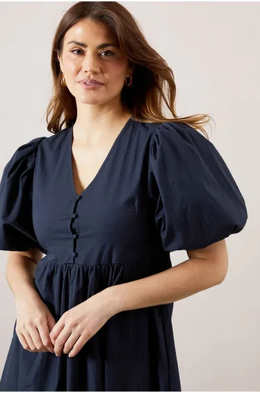 Cotton Poplin Button Midi Dress