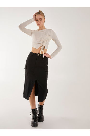 Utility Cargo Midi Slit Skirt